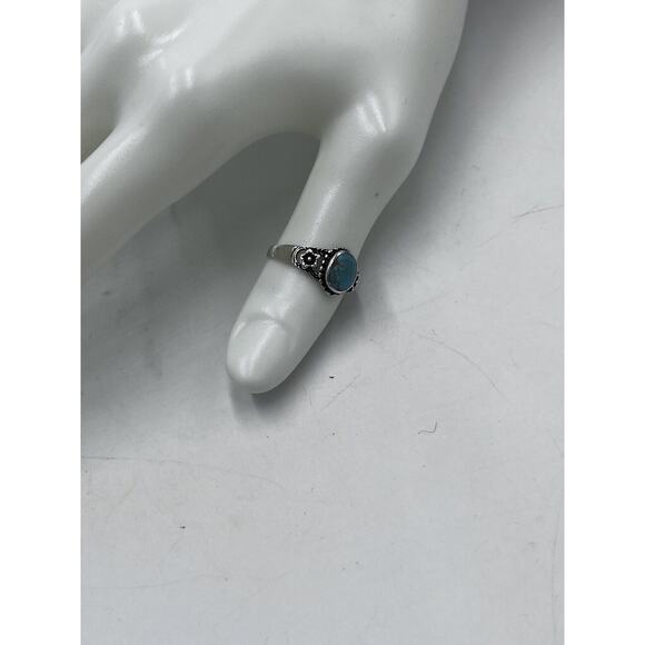 Natural Blue Cabochon Turquoise Open Floral Sterling Silver 925 Ring Size 8.25 - Picture 9 of 11